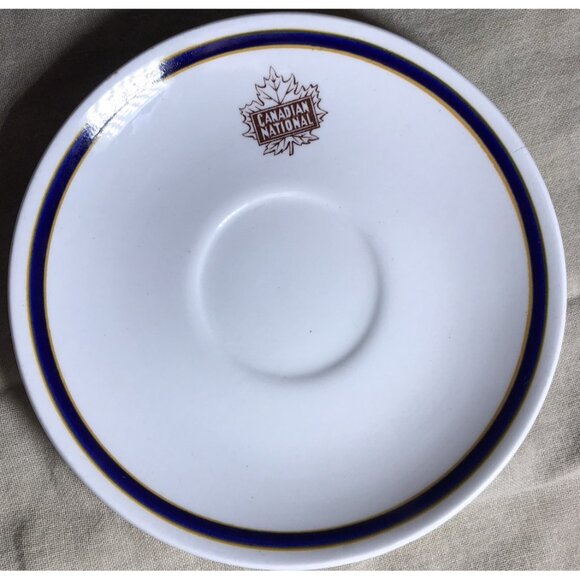 Canadian National CNR Maple Leaf Box Logo Dining Car 5.75” Plate Navy Stripe - Picture 1 of 5